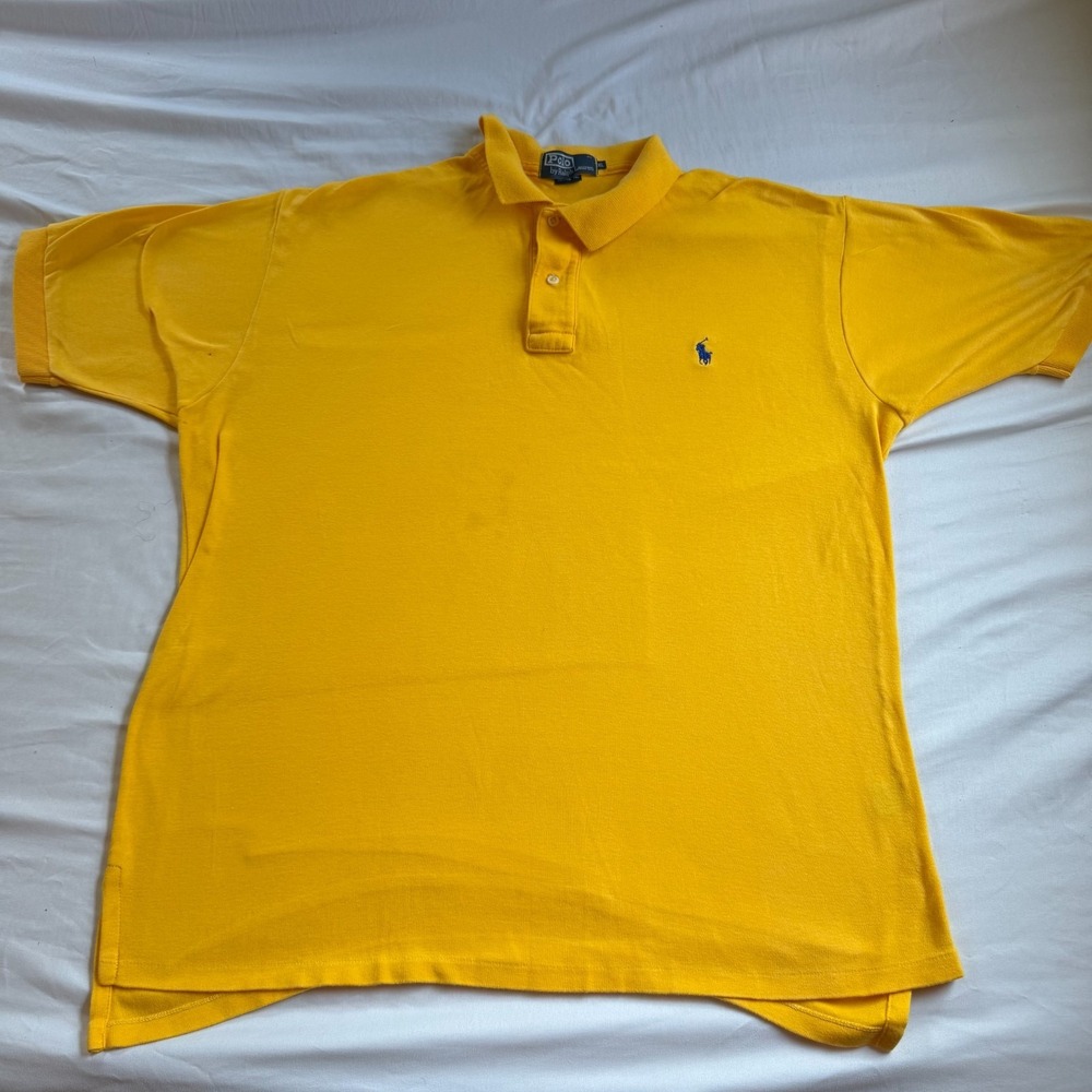 Vintage Polo Ralph Lauren Men's XL Yellow Gold Short Sleeve Pony Polo Shirt 90s